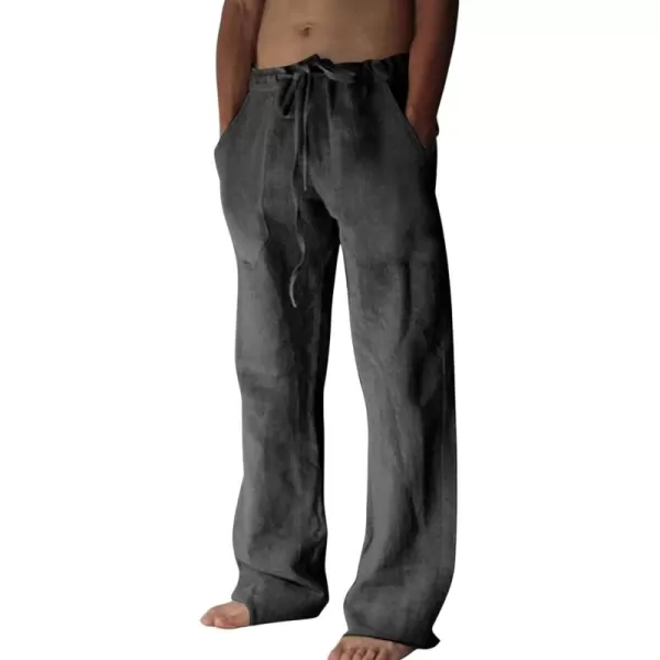 CHARTOU Men Casual Drawstring Cotton Linen Pants Beach Yoga Wide Leg Lounge Pants Palazzo Trousers Elastic Waist Loose Slacks