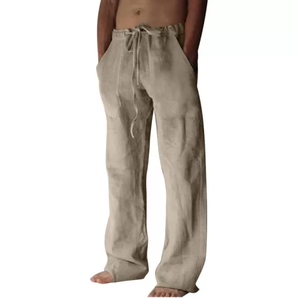 CHARTOU Men Casual Drawstring Cotton Linen Pants Beach Yoga Wide Leg Lounge Pants Palazzo Trousers Elastic Waist Loose Slacks