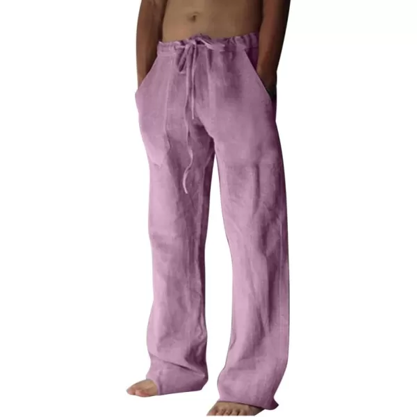 CHARTOU Men Casual Drawstring Cotton Linen Pants Beach Yoga Wide Leg Lounge Pants Palazzo Trousers Elastic Waist Loose Slacks