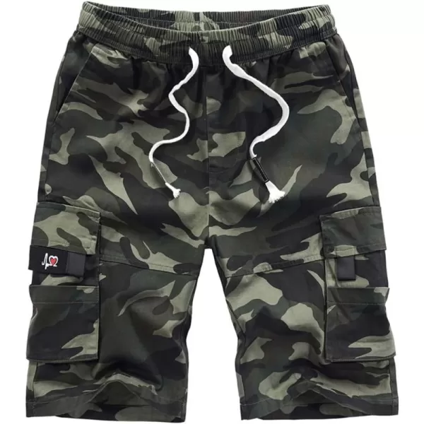 CHARTOU Men's Camo Drawstring Multi Pockets Ripstop Walk Tooling Cargo Shorts