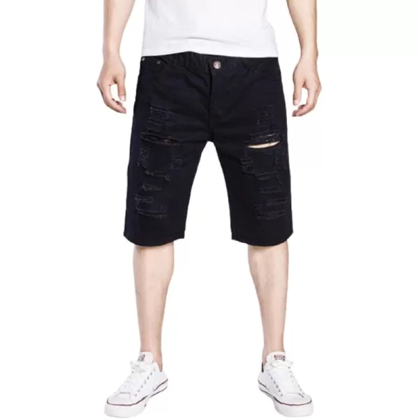CHARTOU Men's Classic Fit Mid-Rise Distressed Ripped Knee-Length Washed Denim Shorts