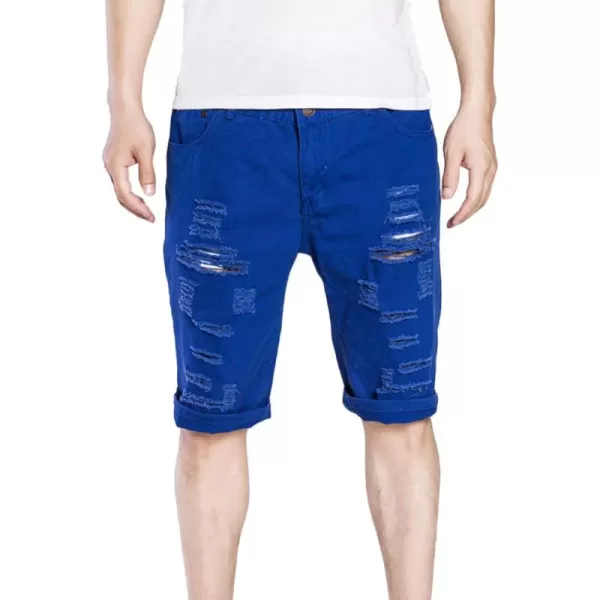 CHARTOU Men's Classic Fit Mid-Rise Distressed Ripped Knee-Length Washed Denim Shorts