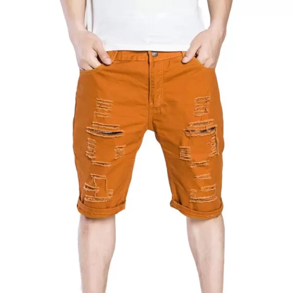 CHARTOU Men's Classic Fit Mid-Rise Distressed Ripped Knee-Length Washed Denim Shorts
