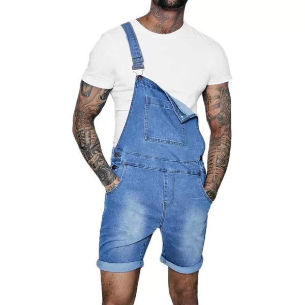 CHARTOU Men's Classic Fit Mid-Rise Suspender Straps Cuffed Hem Shorts Denim Overall