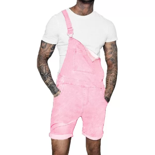 CHARTOU Men's Classic Fit Mid-Rise Suspender Straps Cuffed Hem Shorts Denim Overall