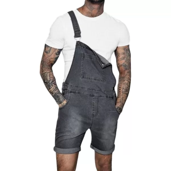 CHARTOU Men's Classic Fit Mid-Rise Suspender Straps Cuffed Hem Shorts Denim Overall