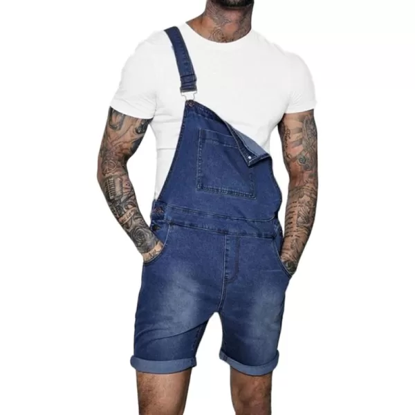 CHARTOU Men's Classic Fit Mid-Rise Suspender Straps Cuffed Hem Shorts Denim Overall