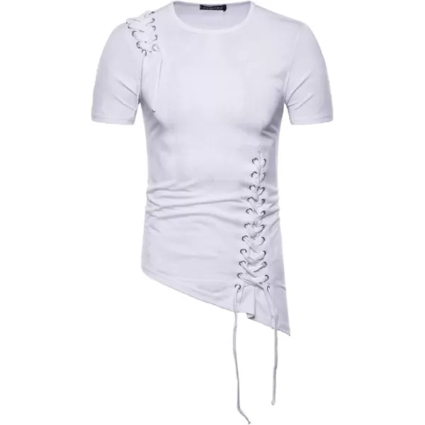 CHARTOU Men's Comfy Round Neck Asymmetrical Lace Up Short Sleeve Tee Shirt