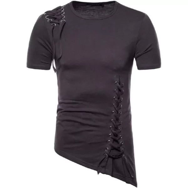 CHARTOU Men's Comfy Round Neck Asymmetrical Lace Up Short Sleeve Tee Shirt