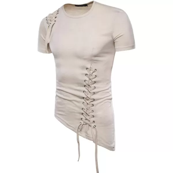 CHARTOU Men's Comfy Round Neck Asymmetrical Lace Up Short Sleeve Tee Shirt