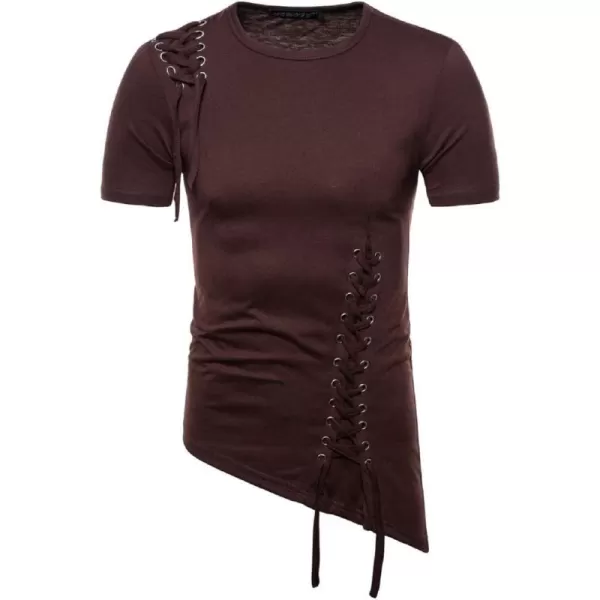 CHARTOU Men's Comfy Round Neck Asymmetrical Lace Up Short Sleeve Tee Shirt