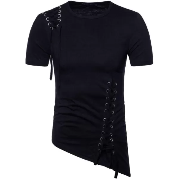 CHARTOU Men's Comfy Round Neck Asymmetrical Lace Up Short Sleeve Tee Shirt