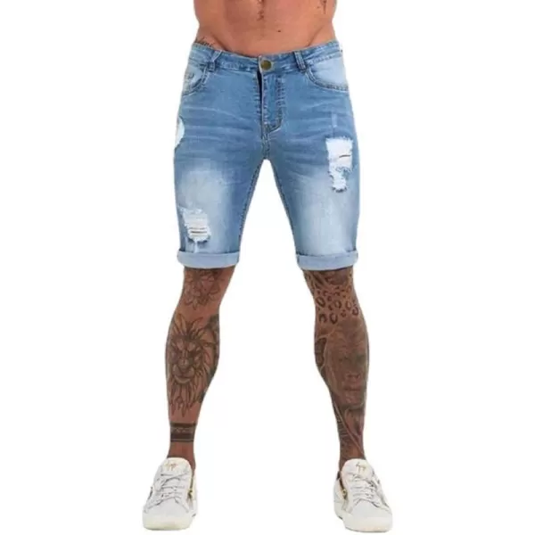 CHARTOU Men's Summer Mid-Rise Distressed Roll Up Cuffed Knee Length Denim Shorts