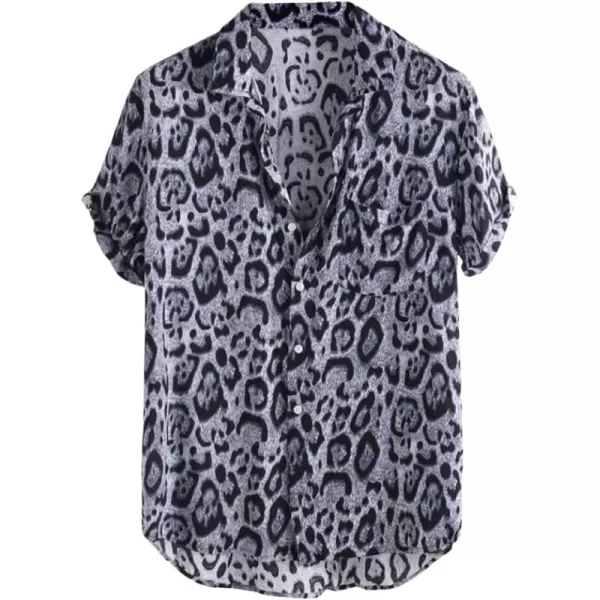CHARTOU Men's Summer Spread Collar Short Sleeve Leopard Print Loose Fit Beach Shirt