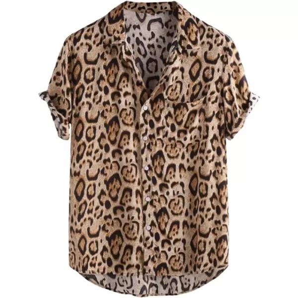CHARTOU Men's Summer Spread Collar Short Sleeve Leopard Print Loose Fit Beach Shirt