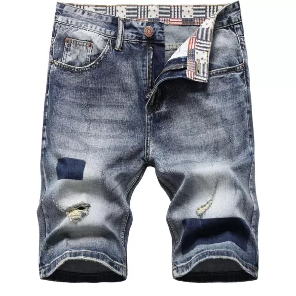 CHARTOU Men's Vintage Washed Distressed Broken Ripped Classic Fit Denim Jean Shorts with Holes