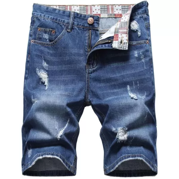 CHARTOU Men's Vintage Washed Distressed Broken Ripped Classic Fit Denim Jean Shorts with Holes