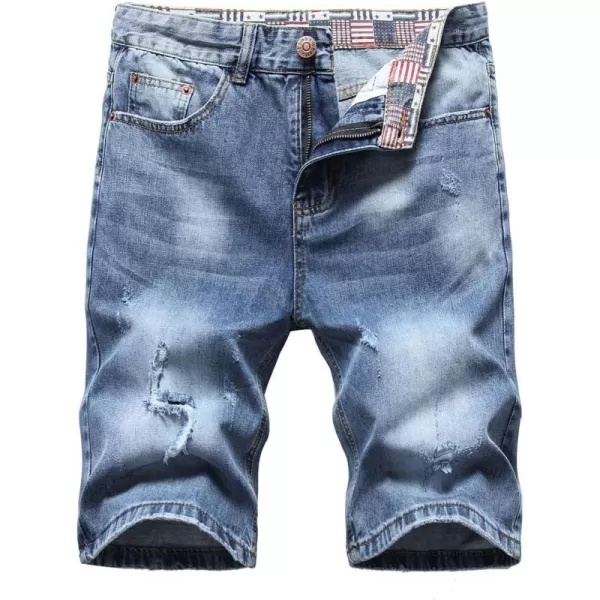 CHARTOU Men's Vintage Washed Distressed Broken Ripped Classic Fit Denim Jean Shorts with Holes