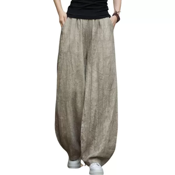 CHARTOU Vintage Cotton Linen Pants Women Wide Leg Pants Palazzo Pants Summer Lantern Beach Pants