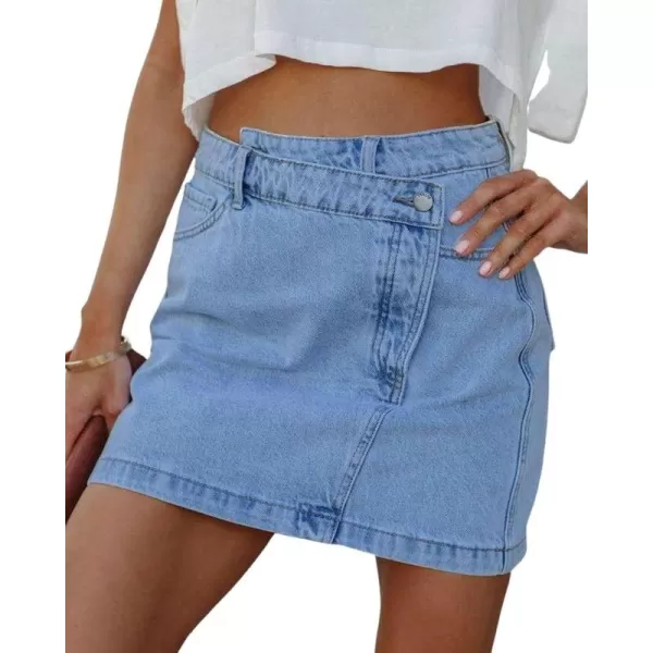 CHARTOU Women Casual Irregular High Waisted Mini Denim Skirt Work Office Wrap Short Jean Skirt
