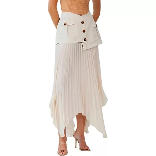 CHARTOU Women Dressy Asymmetrical Chiffon Maxi Skirt Flowy Patchwork A Line Long Pleated Skirt