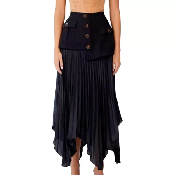 CHARTOU Women Dressy Asymmetrical Chiffon Maxi Skirt Flowy Patchwork A Line Long Pleated Skirt