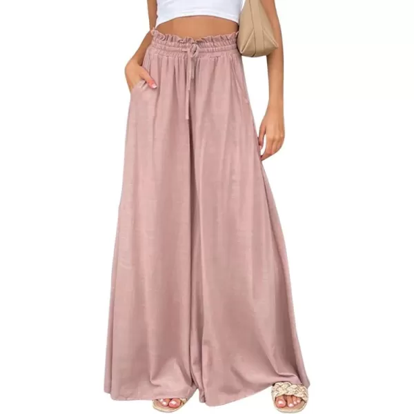 CHARTOU Women Elastic Waist Wide Leg Palazzo Pants Flowy Beach Pants Lounge Trousers Flared Pants Culottes