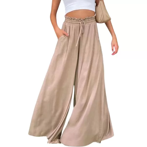 CHARTOU Women Elastic Waist Wide Leg Palazzo Pants Flowy Beach Pants Lounge Trousers Flared Pants Culottes