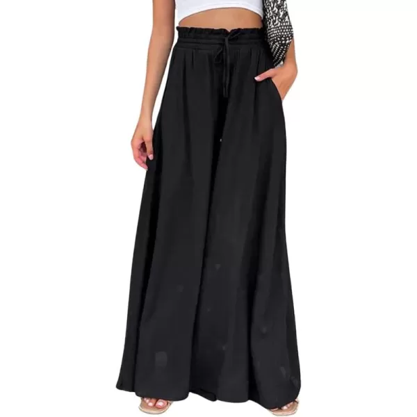CHARTOU Women Elastic Waist Wide Leg Palazzo Pants Flowy Beach Pants Lounge Trousers Flared Pants Culottes