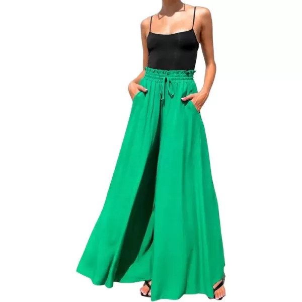 CHARTOU Women Elastic Waist Wide Leg Palazzo Pants Flowy Beach Pants Lounge Trousers Flared Pants Culottes