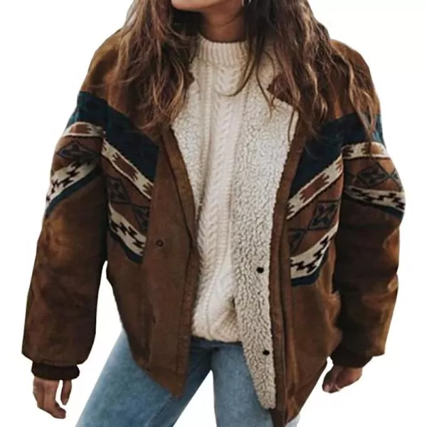 CHARTOU Women Thicken Ethnic Sherpa Fleece Lined Jacket Overcoat Button Down Winter Warm Coat