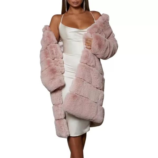 CHARTOU Women Winter Furry Faux Fur Coat Long Puffer Jacket Long Sleeve Open Front Cardigan Overcoat