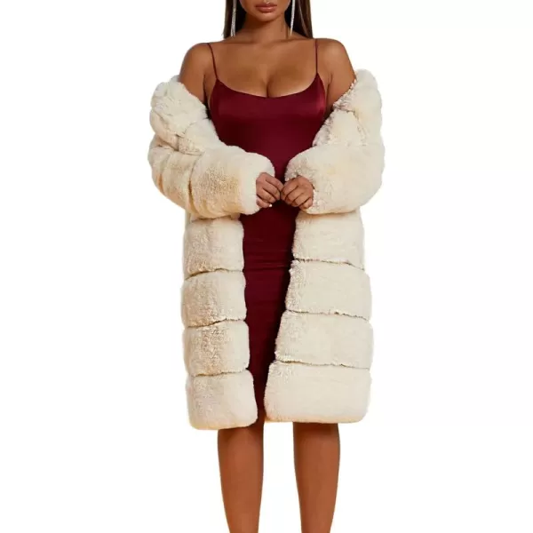 CHARTOU Women Winter Furry Faux Fur Coat Long Puffer Jacket Long Sleeve Open Front Cardigan Overcoat