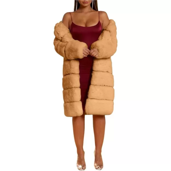 CHARTOU Women Winter Furry Faux Fur Coat Long Puffer Jacket Long Sleeve Open Front Cardigan Overcoat