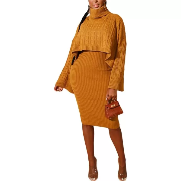 CHARTOU Women's 2 Piece Sweater Dress Sets Cable Knit Turtleneck Jumper Tank Dress Sheath Outfits