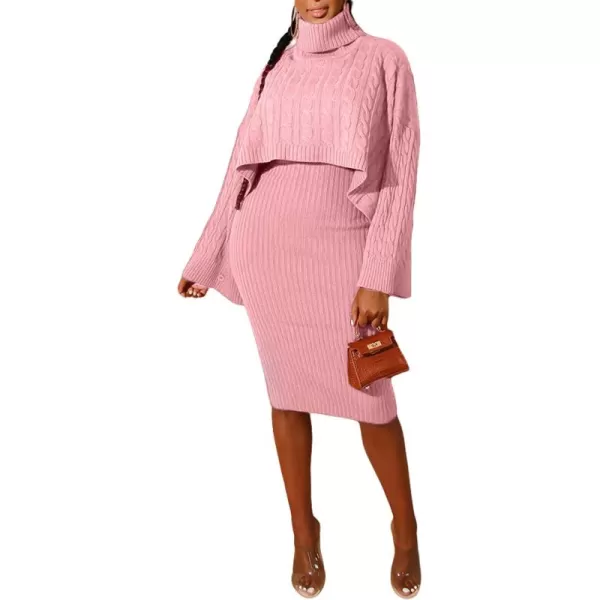 CHARTOU Women's 2 Piece Sweater Dress Sets Cable Knit Turtleneck Jumper Tank Dress Sheath Outfits