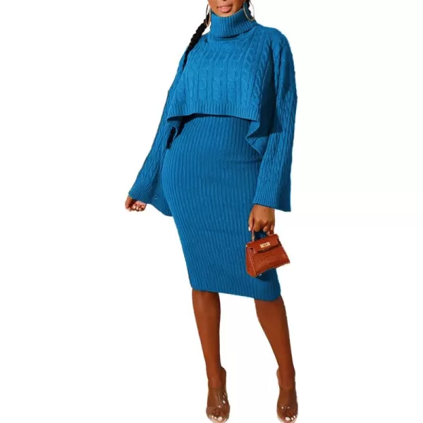 CHARTOU Women's 2 Piece Sweater Dress Sets Cable Knit Turtleneck Jumper Tank Dress Sheath Outfits