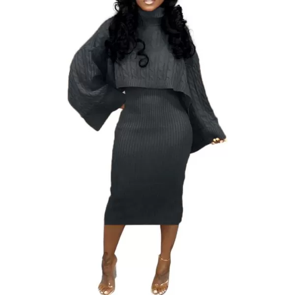CHARTOU Women's 2 Piece Sweater Dress Sets Cable Knit Turtleneck Jumper Tank Dress Sheath Outfits