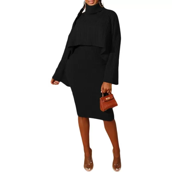 CHARTOU Women's 2 Piece Sweater Dress Sets Cable Knit Turtleneck Jumper Tank Dress Sheath Outfits