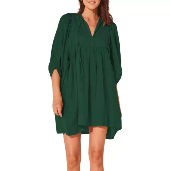 CHARTOU Women's Babydoll Dress V-Neck Elbow Sleeve Flared A-Line Loose Tunic Dress