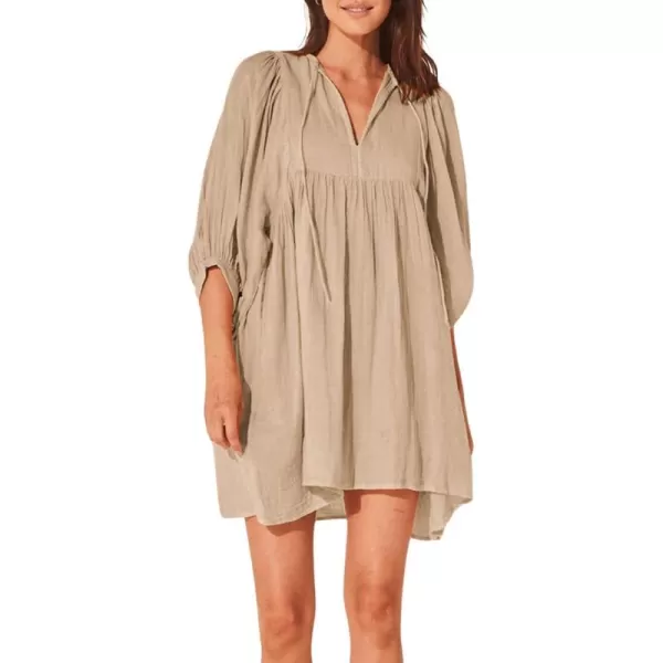 CHARTOU Women's Babydoll Dress V-Neck Elbow Sleeve Flared A-Line Loose Tunic Dress
