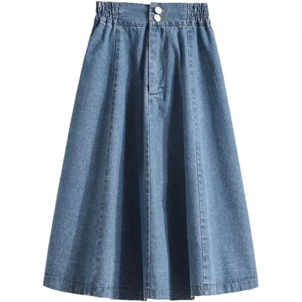 CHARTOU Women's Casual Back Elastic Waist Flared Summer Denim Jean A-Line Midi Skirt