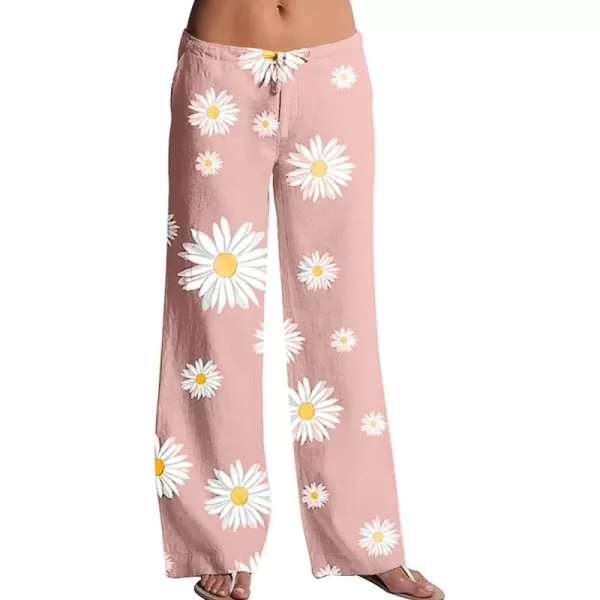 CHARTOU Women's Drawstring Waist Floral Print Wide Leg Loose Fit Palazzo Beach Pants