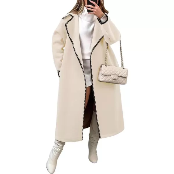 CHARTOU Women's Embroidered Wool Blend Coat Lapel Collar Open Front Overcoat Winter Trench Coat