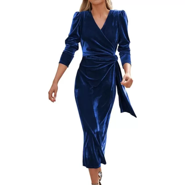 CHARTOU Women's Fall Elegant Velvet V-Neck Wrapped Formal Party Bridesmaid Maxi Dress