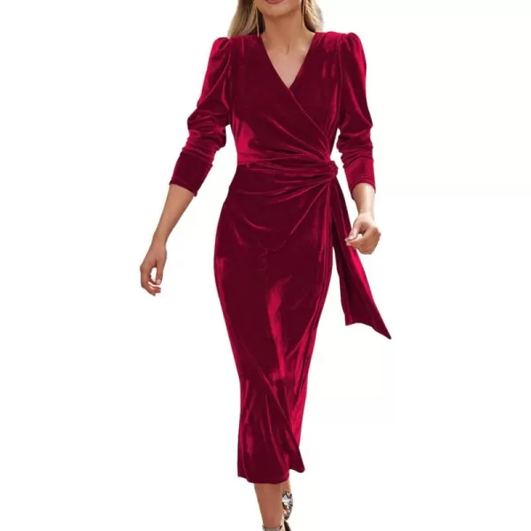 CHARTOU Women's Fall Elegant Velvet V-Neck Wrapped Formal Party Bridesmaid Maxi Dress