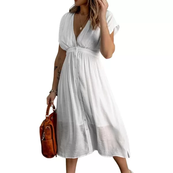 CHARTOU Women's Summer Casual V Neck Button Down Beach Long Flowy Dress Party Ruffle Dress