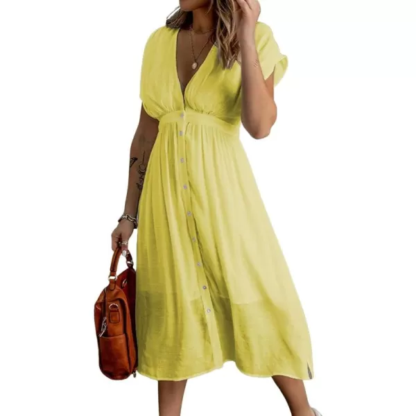 CHARTOU Women's Summer Casual V Neck Button Down Beach Long Flowy Dress Party Ruffle Dress