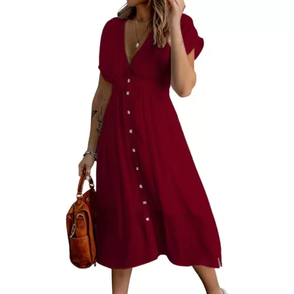 CHARTOU Women's Summer Casual V Neck Button Down Beach Long Flowy Dress Party Ruffle Dress