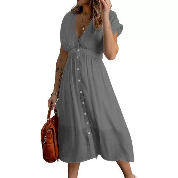 CHARTOU Women's Summer Casual V Neck Button Down Beach Long Flowy Dress Party Ruffle Dress
